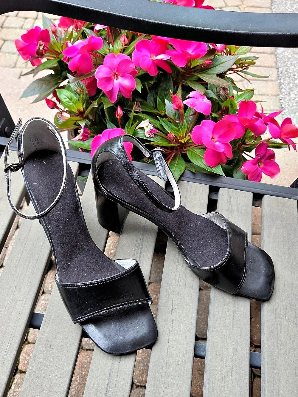 Hush Puppies Black Block Heel Ankle Strap Sandals